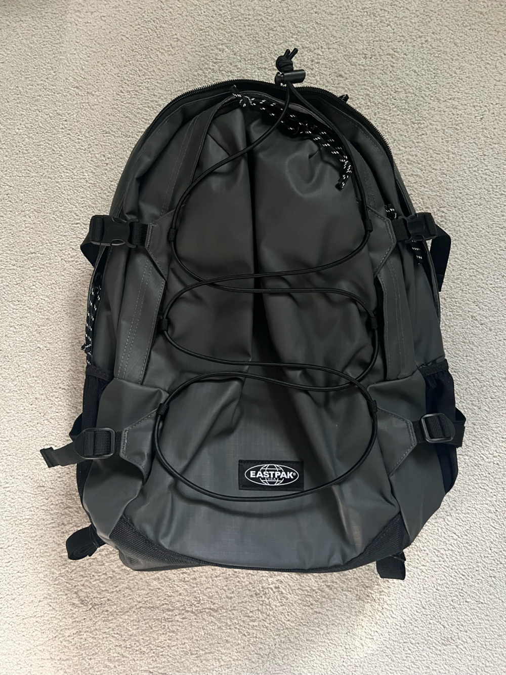 Eastpak Gray & Black Men's Outdoor Backpack with Bungee Cord